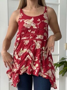 Free People Red Floral Tiered Tank Top